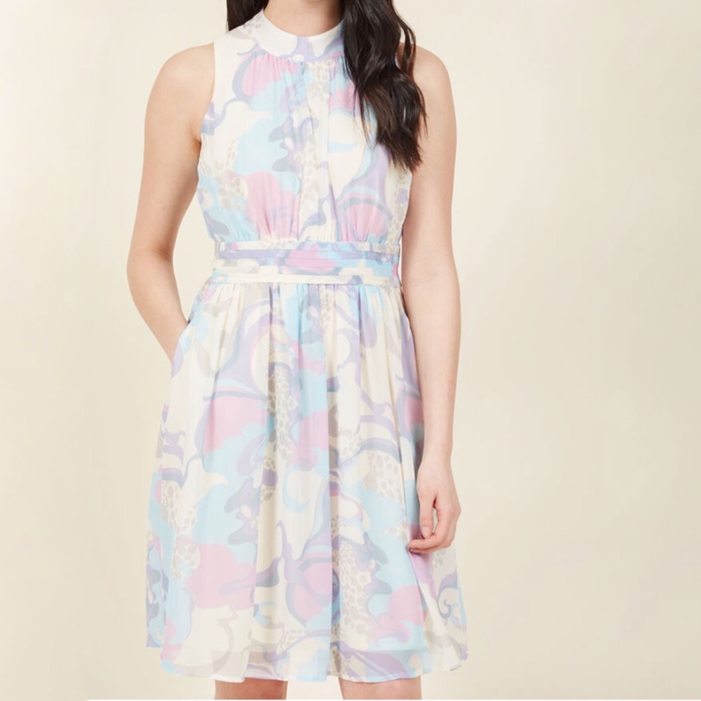 ModCloth Windy City Pastel Swirl Midi A-line Dress